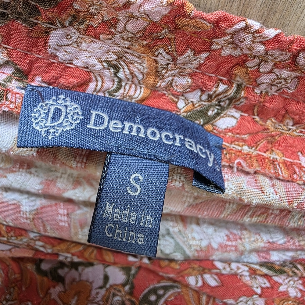 Democracy Orange Floral Flutter Sleeve Peasant Blouse Top Size S - Picture 4 of 8